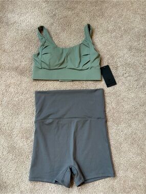 90 Degree By Reflex Sage Green Cropped Sports Bra and better together gray short